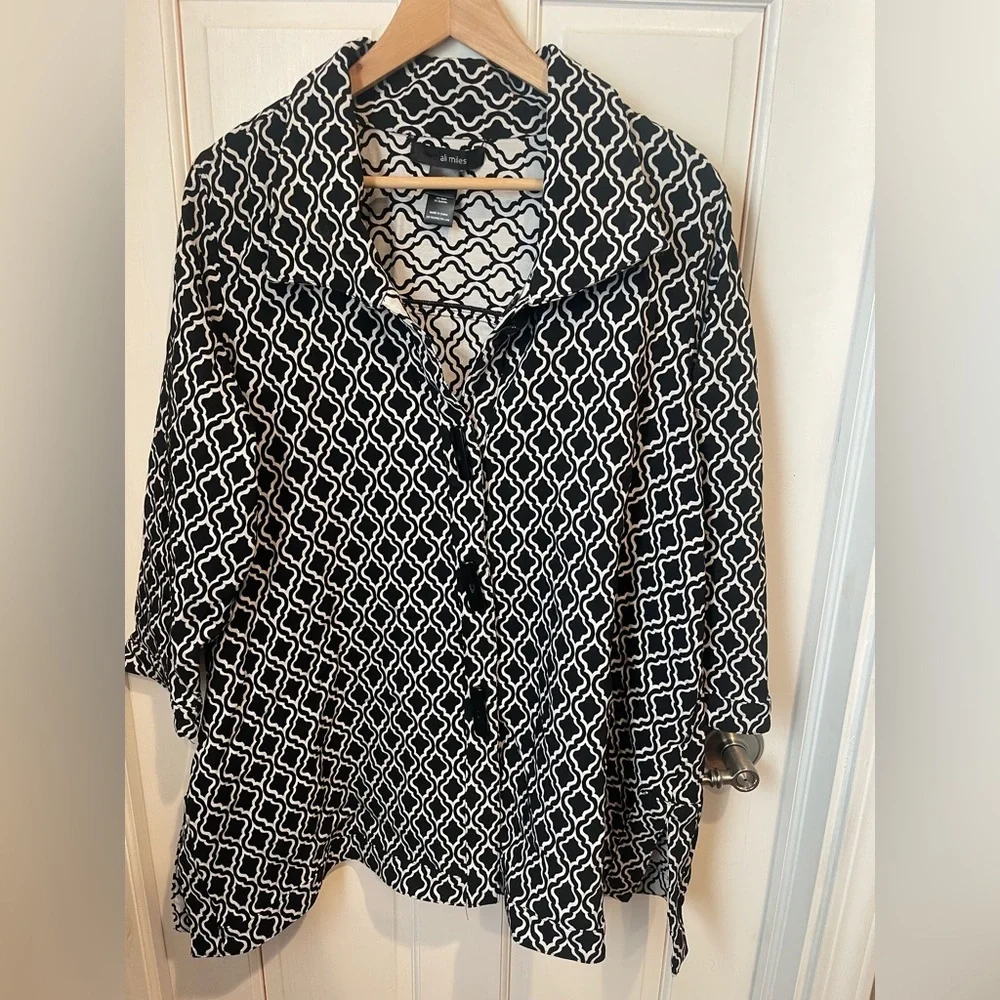 Ali Miles Art-to-Wear Black and White Geometric Button Down Reversible Jacket L - Picture 1 of 3